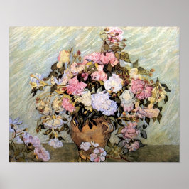 Vase met roze rozen van Gogh Fine Art Poster