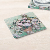 Vase met roze rozen, Van Gogh Kartonnen Onderzetters (Schuin)