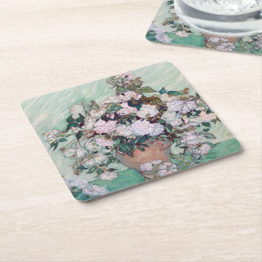 Vase met roze rozen, Van Gogh Kartonnen Onderzetters (Schuin)