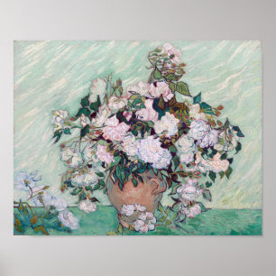Vase met roze rozen, Van Gogh Poster