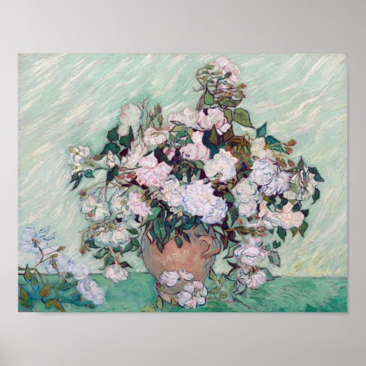 Vase met roze rozen, Van Gogh Poster (Voorkant)