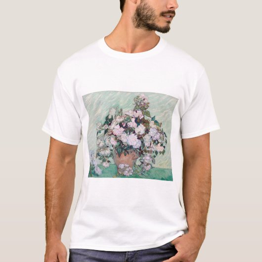 Vase met roze rozen, Van Gogh T-shirt (Voorkant)