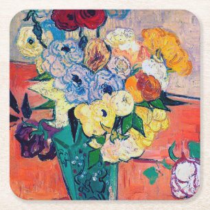 Vase met Rozen en annemonen, Van Gogh Kartonnen Onderzetters