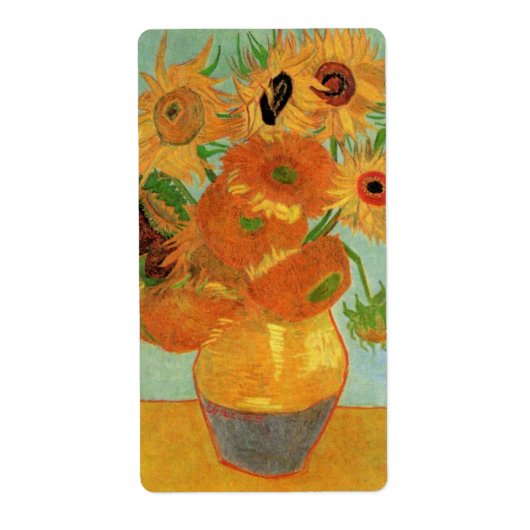 Vase met twaalf zonnebloemen door Vincent van Gogh Etiket (Voorkant)