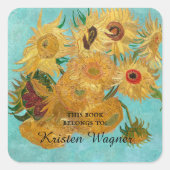 Vase met twaalf zonnebloemen door Vincent Van Gogh Vierkante Sticker (Voorkant)
