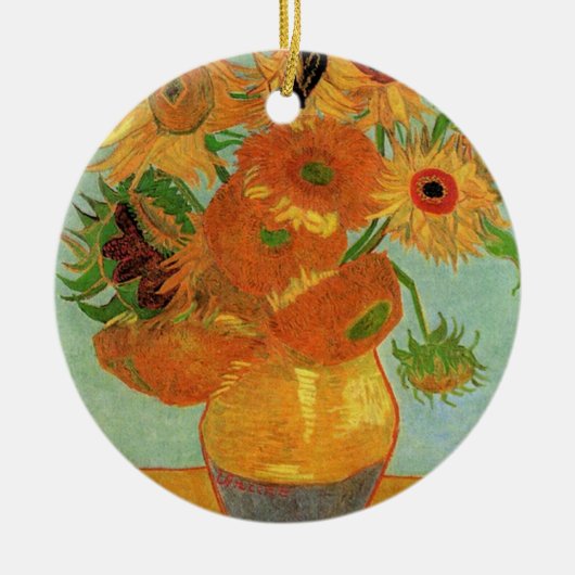 Vase met twaalf zonnebloemen, Vincent van Gogh. Keramisch Ornament (Voorkant)