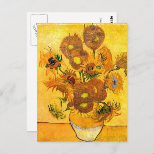 Vase met vijftien zonnebloemen door Vincent van Go Briefkaart (Voorkant / Achterkant)