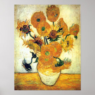 Vase met vijftien zonnebloemen door Vincent van Go Poster