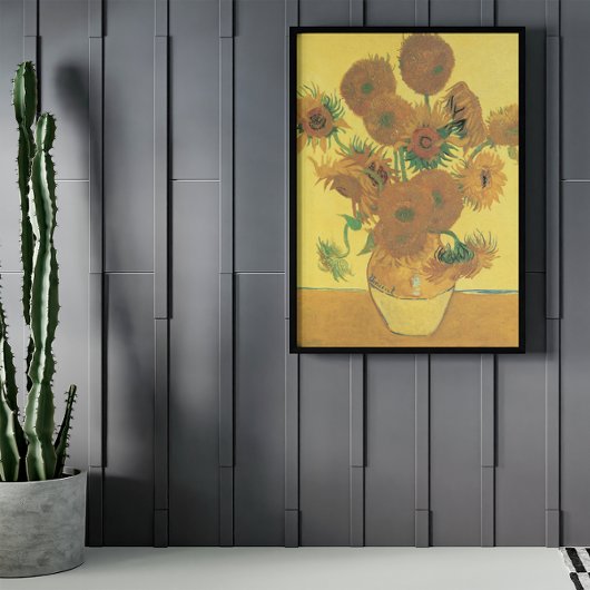 Vase met vijftien zonnebloemen door Vincent van Go Poster
