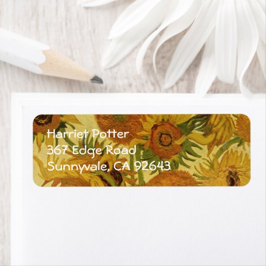 Vase met vijftien zonnebloemen, Van Gogh Fine Art Etiket (Insitu)