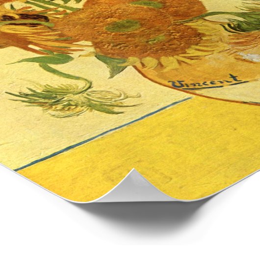 Vase met vijftien zonnebloemen, Van Gogh Fine Art Poster (Hoek)