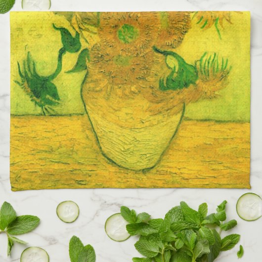 Vase met vijftien zonnebloemen Van Gogh Fine Art Theedoek (Gevouwen)