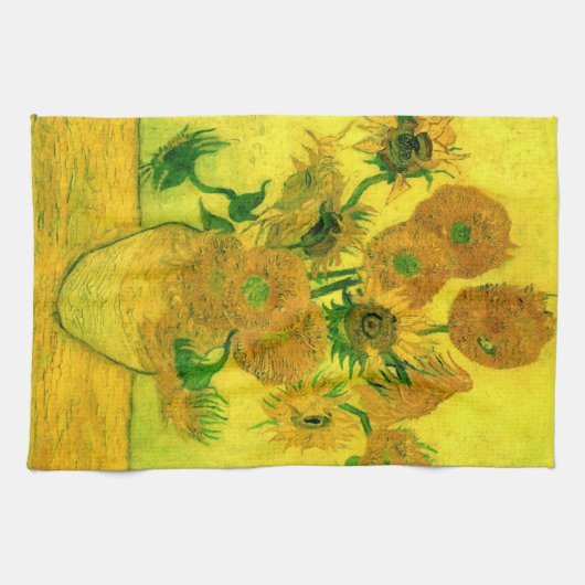 Vase met vijftien zonnebloemen Van Gogh Fine Art Theedoek (Horizontaal)