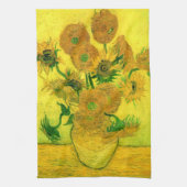 Vase met vijftien zonnebloemen Van Gogh Fine Art Theedoek (Verticaal)