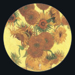 Vase met vijftien zonnebloemen, Vincent van Gogh Ronde Sticker<br><div class="desc">Vase met vijftien zonnebloemen,  Vincent van Gogh</div>