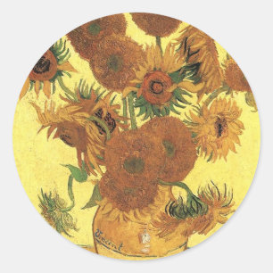 Vase met vijftien zonnebloemen, Vincent van Gogh Ronde Sticker