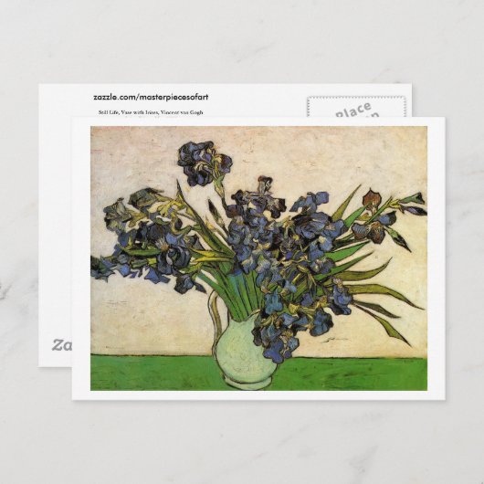 Vase met Violet Irises Van Gogh Fine Art Briefkaart (Voorkant / Achterkant)
