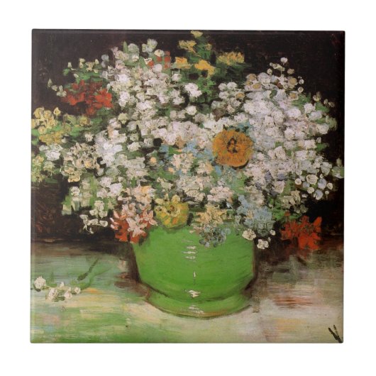 Vase met Zinnia Flowers door Vincent van Gogh Tegeltje (Voorkant)