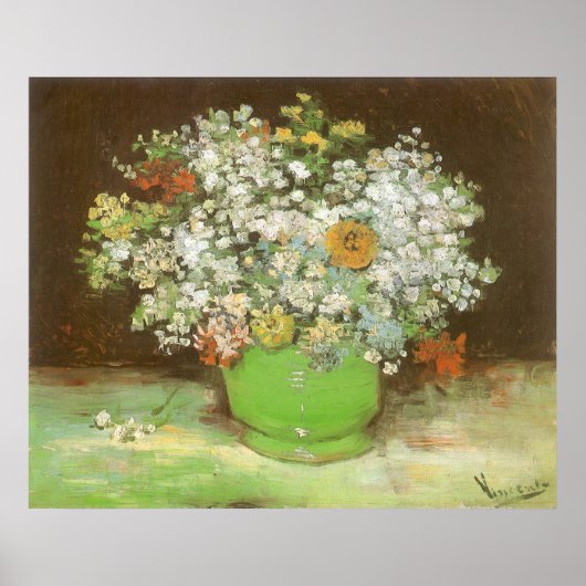 Vase met Zinnias en Flowers door Vincent van Gogh Poster (Voorkant)