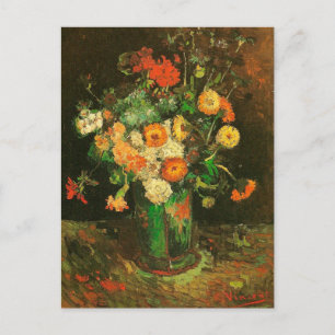 Vase met Zinnias en Geraniums Van Gogh Fine Art Briefkaart