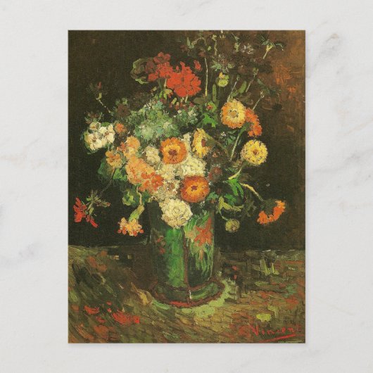 Vase met Zinnias en Geraniums Van Gogh Fine Art Briefkaart (Voorkant)