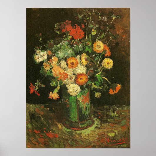 Vase met Zinnias en Geraniums Van Gogh Fine Art Poster (Voorkant)
