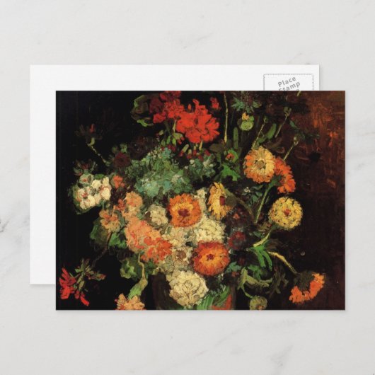 Vase met Zinnias en Geraniums, Vincent van Gogh Briefkaart (Voorkant / Achterkant)
