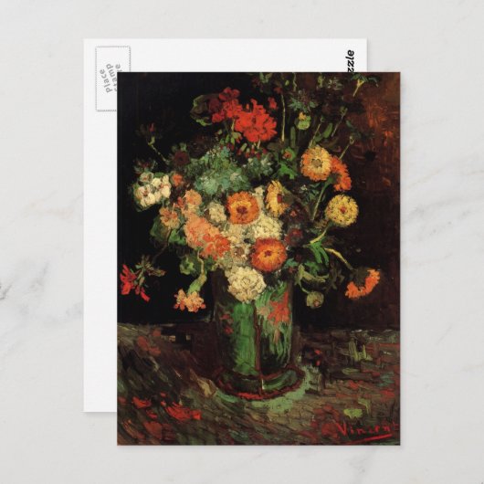 Vase met Zinnias en Geraniums, Vincent van Gogh Briefkaart (Voorkant / Achterkant)