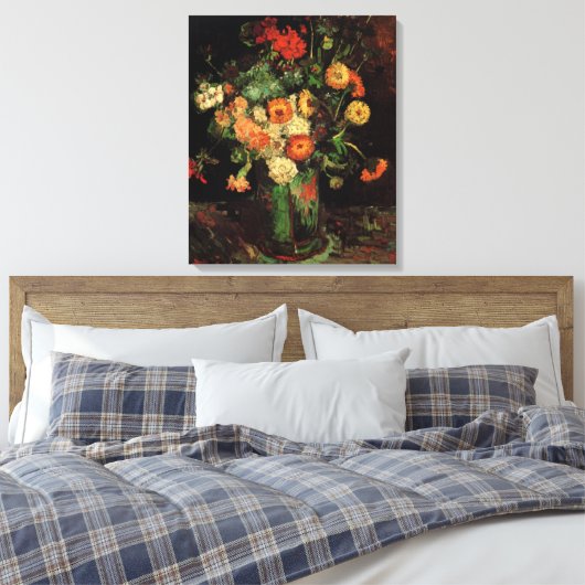 Vase met Zinnias en Geraniums, Vincent van Gogh Canvas Afdruk (Insitu (Slaapkamer))