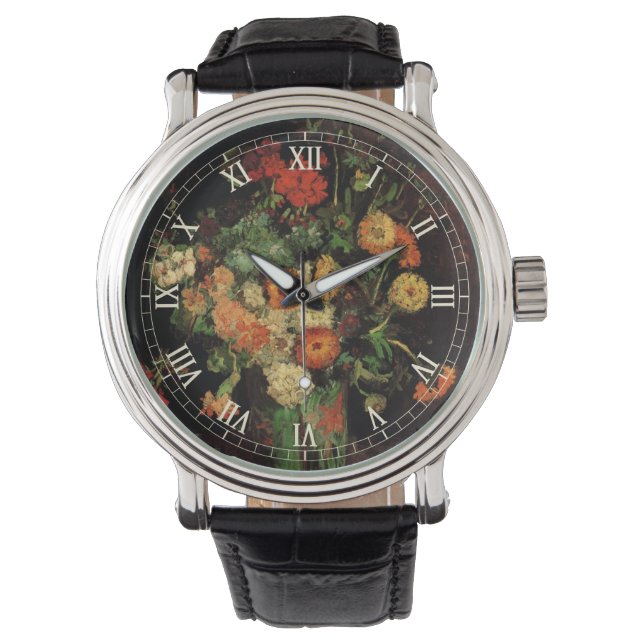Vase met Zinnias en Geraniums, Vincent van Gogh Horloge (Voorkant)