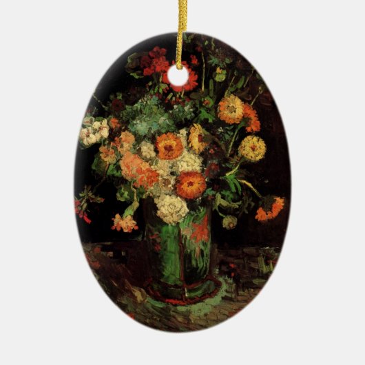 Vase met Zinnias en Geraniums, Vincent van Gogh Keramisch Ornament (Voorkant)