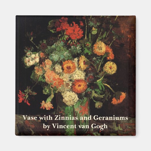 Vase met Zinnias en Geraniums, Vincent van Gogh Magneet (Voorkant)