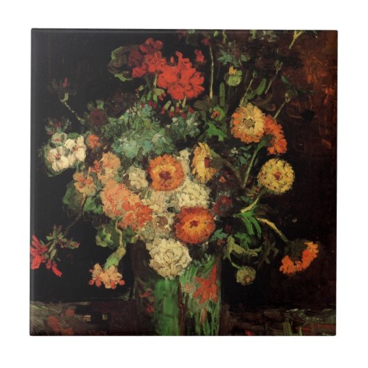 Vase met Zinnias en Geraniums, Vincent van Gogh Tegeltje (Voorkant)