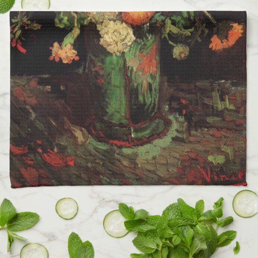 Vase met Zinnias en Geraniums, Vincent van Gogh Theedoek (Gevouwen)