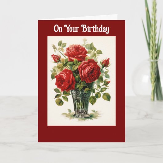Vase Of Roses Birthday Greeting Card Kaart (Voorkant)