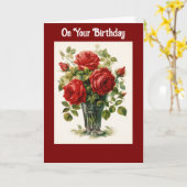Vase Of Roses Birthday Greeting Card Kaart (Gele Bloem)