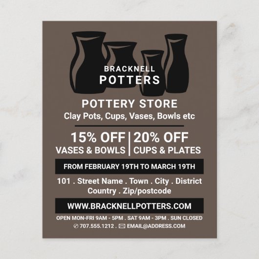 Vase Silhouettes, Pottery Store, Potters Advert Flyer (Voorkant)
