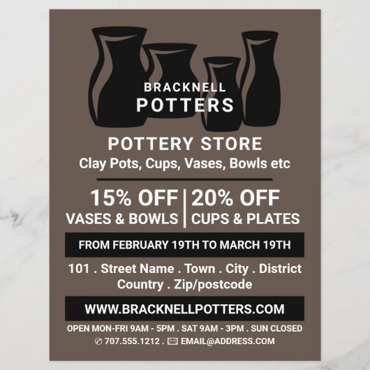 Vase Silhouettes, Pottery Store, Potters Advert Flyer (Voorkant)