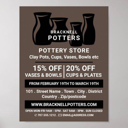Vase Silhouettes, Pottery Store, Potters Advert Poster (Voorkant)