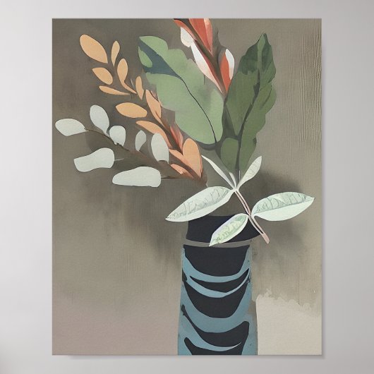 Vase van bladeren minimalistische kunst poster (Voorkant)
