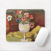 Vase van Bloemen, Anemonen in een wit glas Muismat (Met muis)