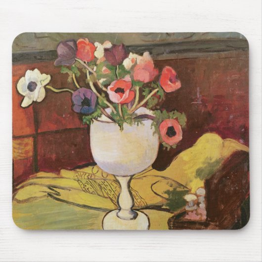 Vase van Bloemen, Anemonen in een wit glas Muismat (Voorkant)