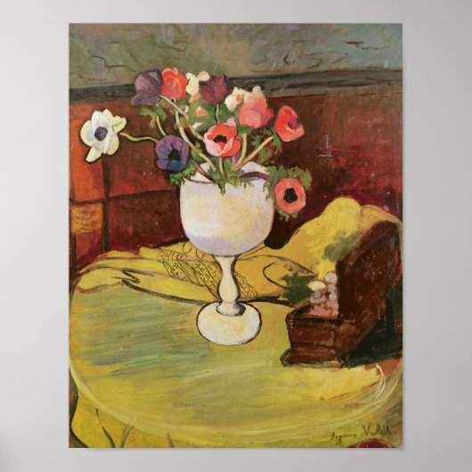 Vase van Bloemen, Anemonen in een wit glas Poster (Voorkant)