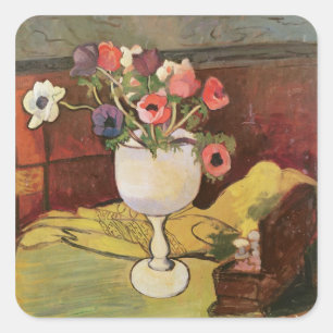 Vase van Bloemen, Anemonen in een wit glas Vierkante Sticker