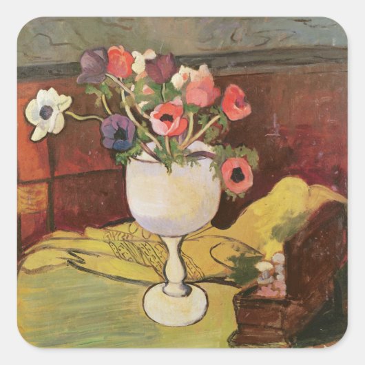 Vase van Bloemen, Anemonen in een wit glas Vierkante Sticker (Voorkant)