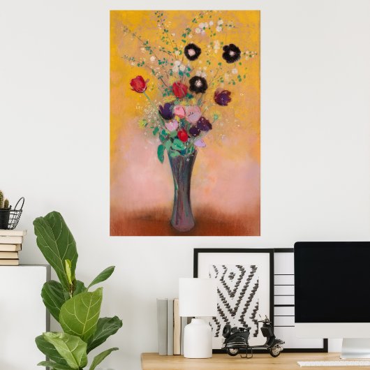 Vase van bloemen door Odilon Redon Poster (Thuiskantoor)