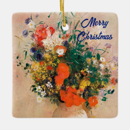 Vase van bloemen door Redon Merry Kerstmis Keramisch Ornament (Voorkant)