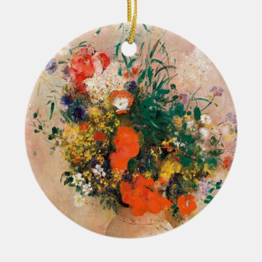 Vase van bloemen door Redon Post-Impressionist Keramisch Ornament (Voorkant)