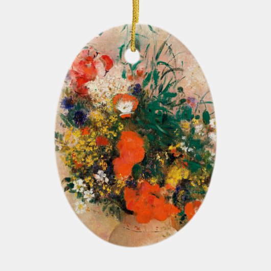 Vase van bloemen door Redon Post-Impressionist Keramisch Ornament (Voorkant)