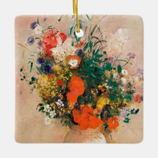 Vase van bloemen door Redon Post-Impressionist Keramisch Ornament (Voorkant)